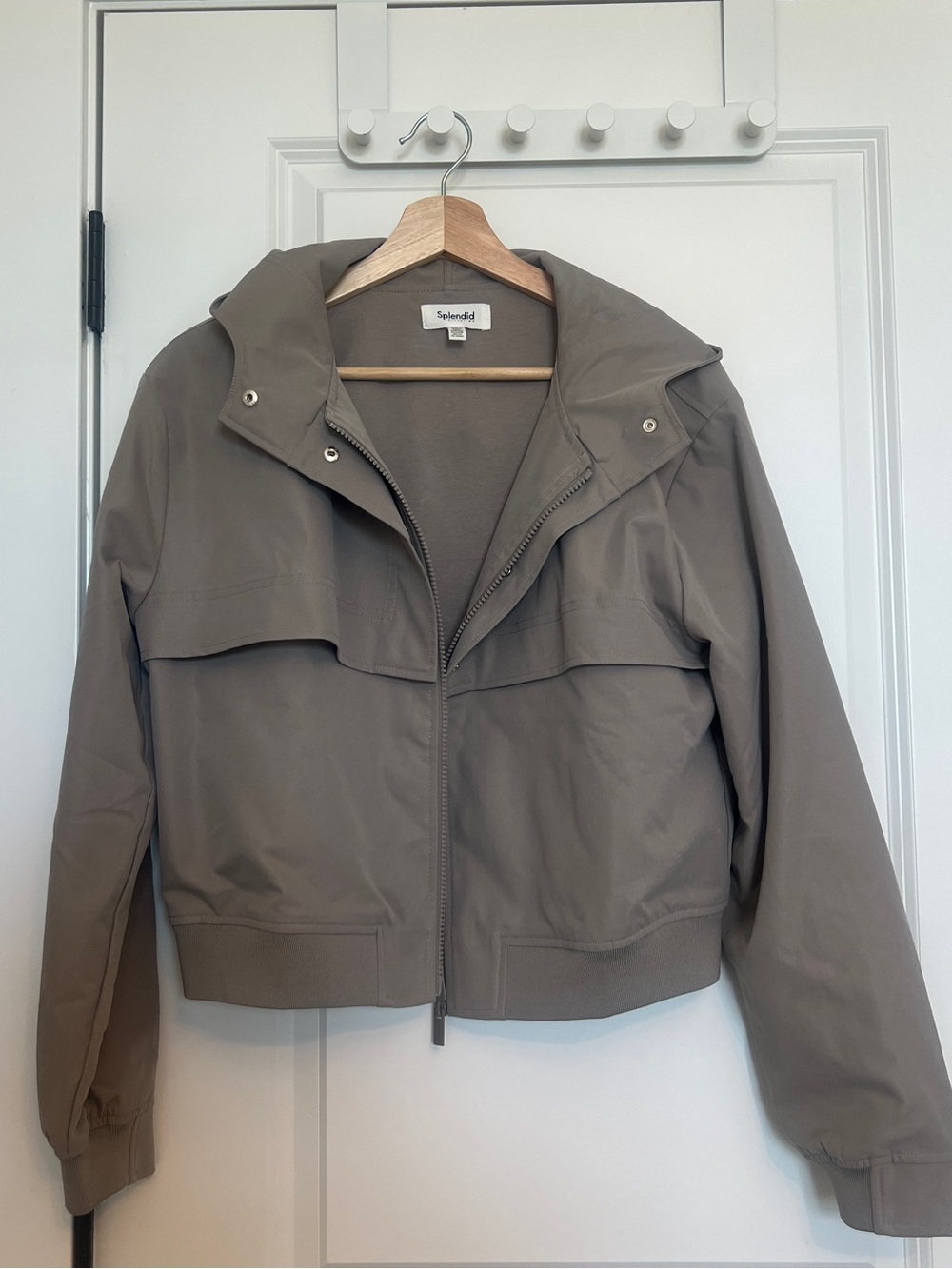 Splendid Taupe Hooded Bomber Jacket with Zip